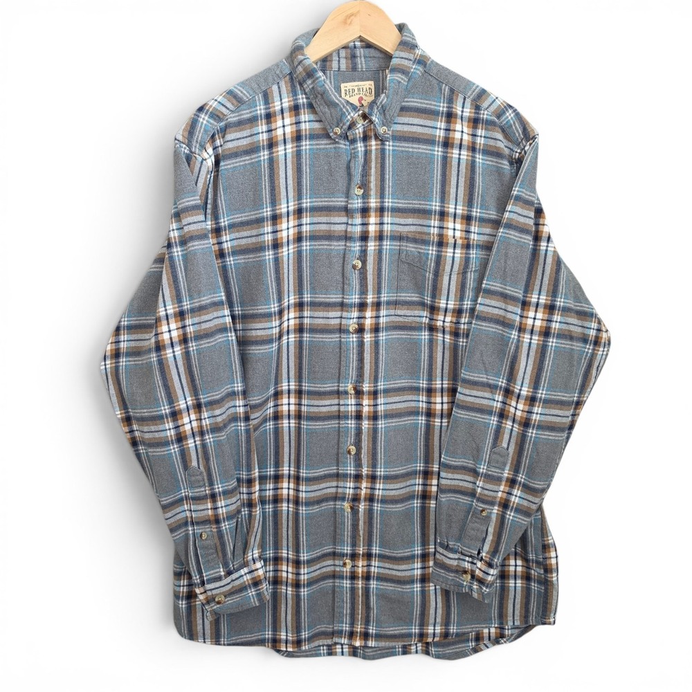 RedHead Flannel Shirt Mens XLT XL Tall Gray Plaid Button Down Long Sleeve Casual